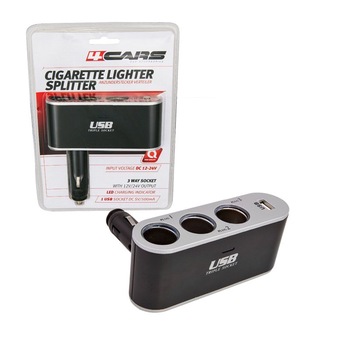 Priza tripla bricheta cu USB 12/24V 4Cars Priza tripla bricheta cu USB 12/24V 4Cars