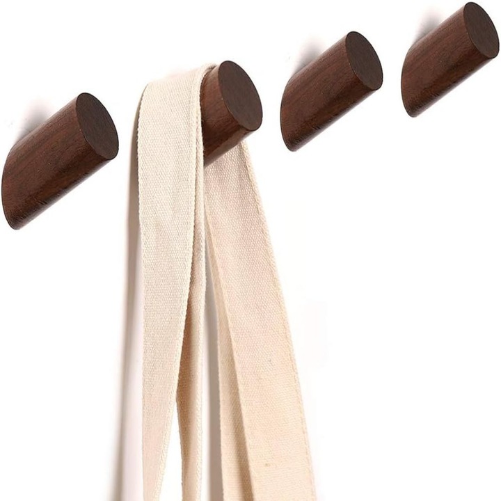 Natúr fa fali szervező, 4 akasztóval, 10 kg teherbírással, olajbevonattal, 6 cm x 3 cm