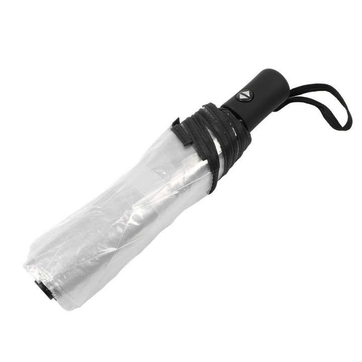 Прозрачен автоматичен сгъваем чадър с черен кант, 8 спици, 343гр