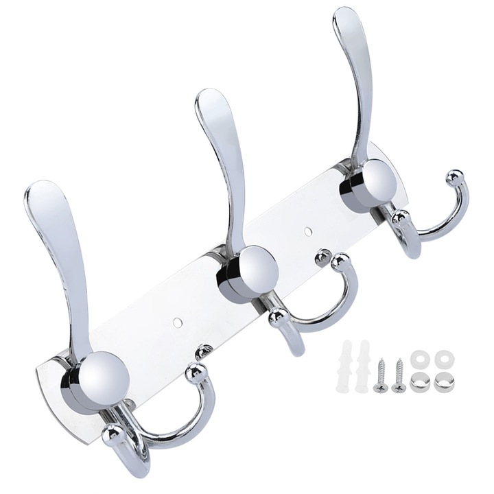 Rozsdamentes acél akasztók, 3 darabos készlet, modern dizájn, fürdőszobába, konyhába, hálószobába