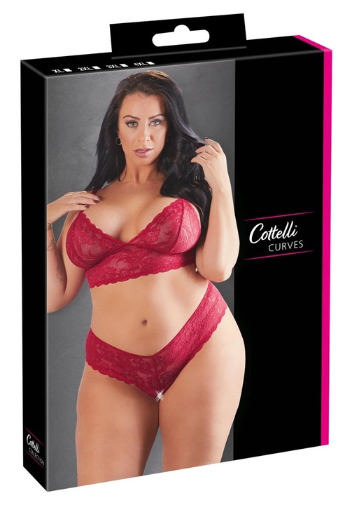 Cottelli Curves szexi fehérnemű szett, piros csipke, 4XL INTL