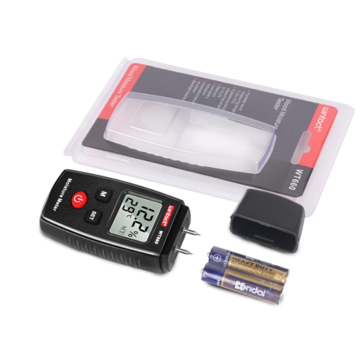 Прецизен влагомер, цифров тестер за дърво и строителни материали, LCD екран за ясни показания, индикатор за ниска мощност, ергономичен и преносим