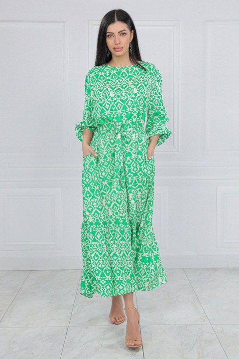 Rochie maxi oversize cu buzunare si curea, Verde, Roh DR4733, Onesize