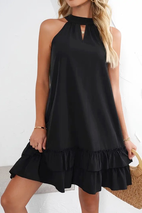 Rochie lejera de vara, umerii goi, volanase, feminina, sexi, Negru, S