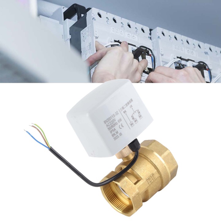 Elektromos gömbcsap, DN50, 2", sárgaréz, AC220V, 6W, 25 mp működtetés