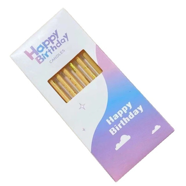 Комплект от 6 дълги свещи, Flippy, парафин, 10 x 0,5 см, Честит рожден ден, бежови