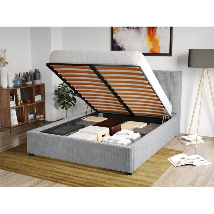 Pat Tapitat Adam, Somiera Rabatabila si lada, 180x200, Gri Deschis/Poso 55