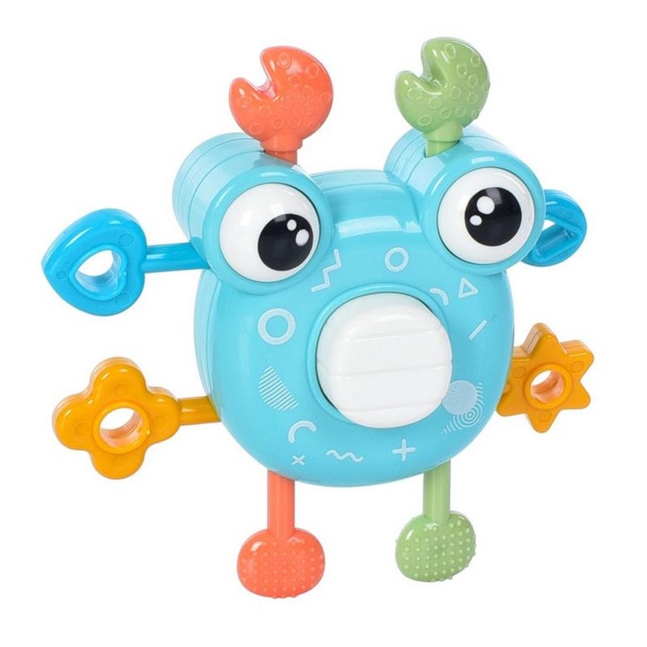 Jucarie senzoriala de tip Montessori, cu elemente mobile, 11 x 3.5 x 11.5 cm, Blue Crab