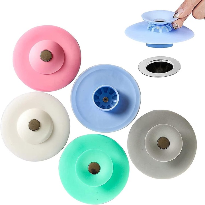 Set 5 Dopuri Filtru pentru Chiuveta si Baie – Solutia Perfecta pentru Evitarea Infundarii Tevilor