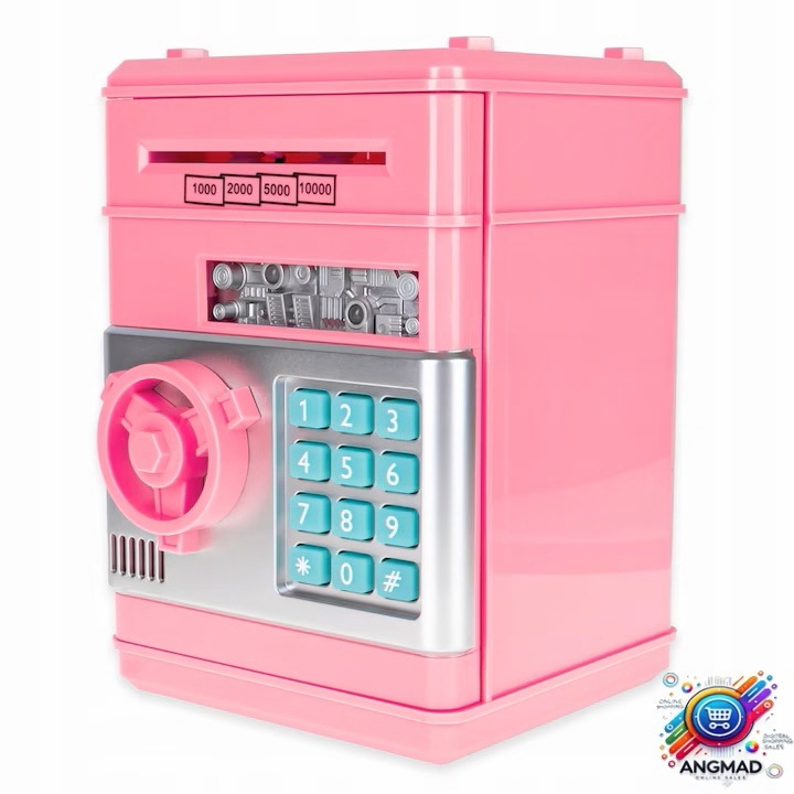 Pusculita interactiva ANGMAD, model seif, cu baterii 3xAA (neincluse), efecte sonore, lumini, protejata prin cod pin, culoarea roz, adresata copiilor cu o varsta de 3+ani, unisex