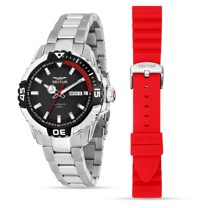 Ceas Sector LEGEND R3223135003 Climbing Manolo, automatic, bratara inox, curea silicon rosu