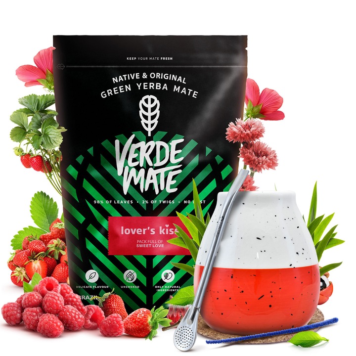 Yerba Mate Tea Készlet, Verde Mate Lover's Kiss 400g Bögre Kerámia 350 ml Bombilla