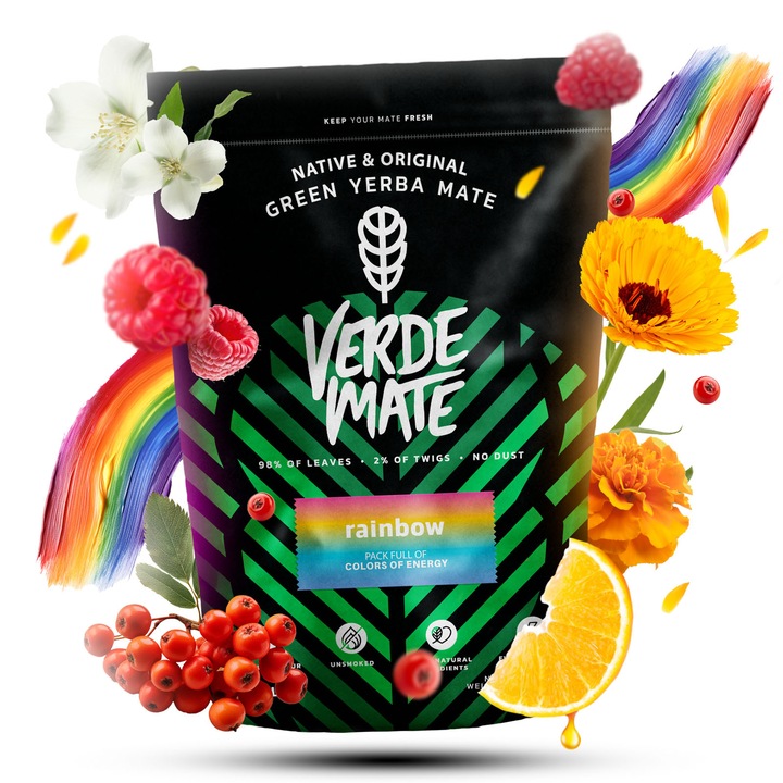 Yerba Mate Tea, Verde Mate Rainbow, Kíméletes, Légszáraz, 400g