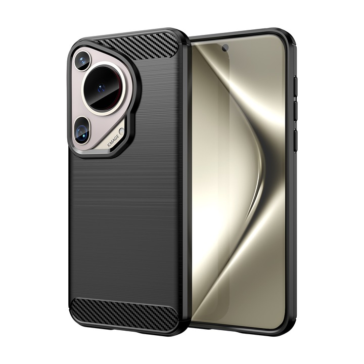 Husa telefon, pentru HUAWEI Pura 70 Ultra De inalta calitate subtire si usoara periata confortabila TPU Soft Feel, Carbon Fiber Negru