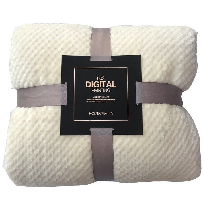 Patura fleece moale alba, 100x150cm, respirabila, groasa