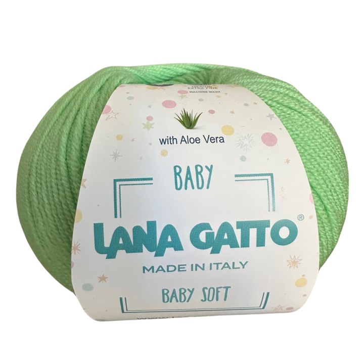 Lana Gatto Baby Soft kötőfonal, 100% extra finom merinó gyapjú, Aloe Verával, mentazöld, 50g – ideális babaruhákhoz és kézzel készített projektekhez