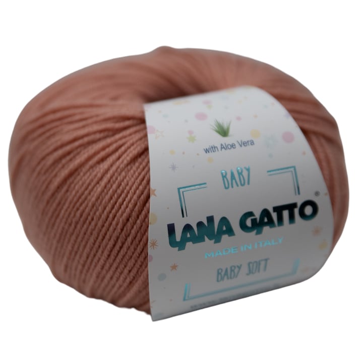 Fir de tricotat Lana Gatto Baby Soft, 100% lana merinos extrafina, cu Aloe Vera, roz somon, 50g – ideal pentru hainute de bebelusi si proiecte handmade