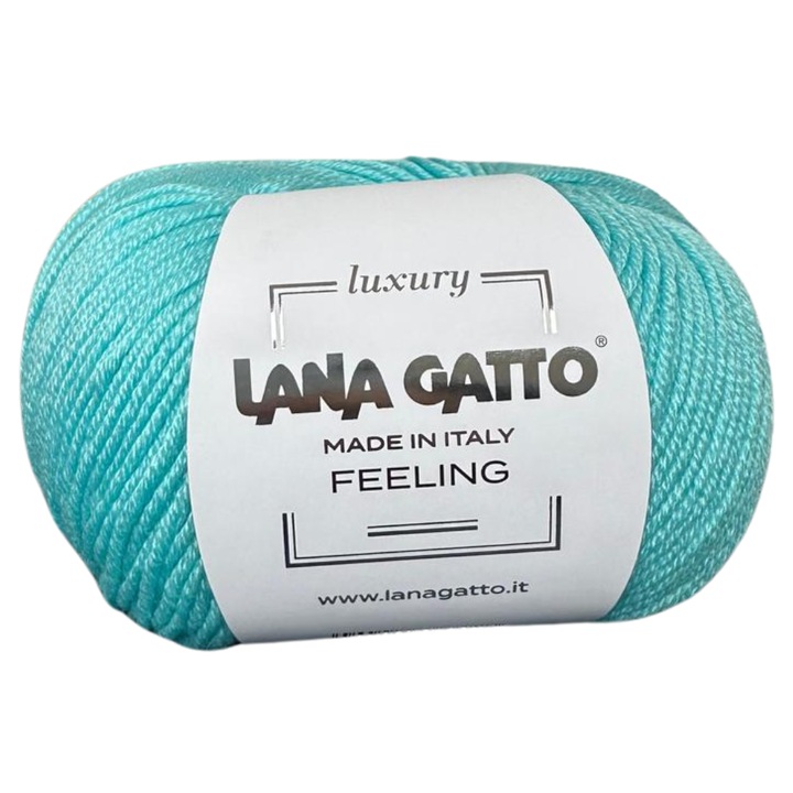Lana Gatto Feeling kötőfonal, extra finom merinó gyapjú, selyem és kasmír, türkiz, 50g – luxusfonal finom kötöttárukhoz