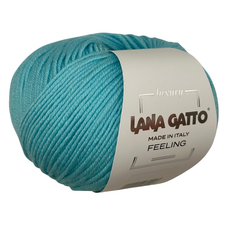 Fir de tricotat Lana Gatto Feeling, lana merinos extrafina, matase si casmir, turcoaz, 50g – fir de lux pentru tricotaje fine