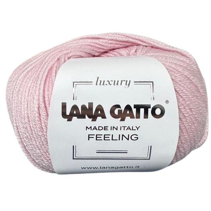 Lana Gatto Feeling kötőfonal, extra finom merinó gyapjú, selyem és kasmír, világos rózsaszín, 50g – luxusfonal finom kötöttáruhoz