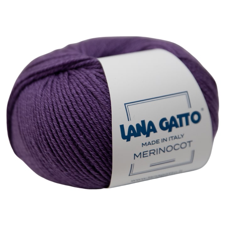 Fir de tricotat Lana Gatto Merinocot, 50g, violet, 53% lana merinos – 47% bumbac – pentru tricotaje usoare si confortabile