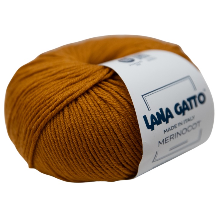 Fir de tricotat Lana Gatto Merinocot, 50g, galben auriu, 53% lana merinos – 47% bumbac – pentru tricotaje usoare si confortabile