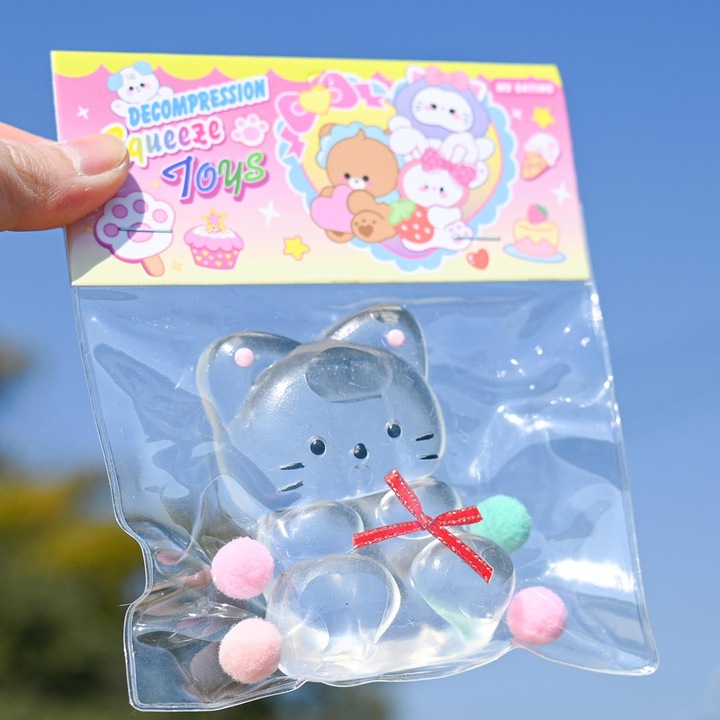 Антистрес играчка Squishy с текстура за бавно отскачане, модел на коте, играчки за стискане, семейство от щипки, меко усещане, прозрачно