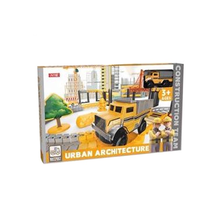 Set de constructie, pista santier, masinuta si accesorii incluse, 3 ani+