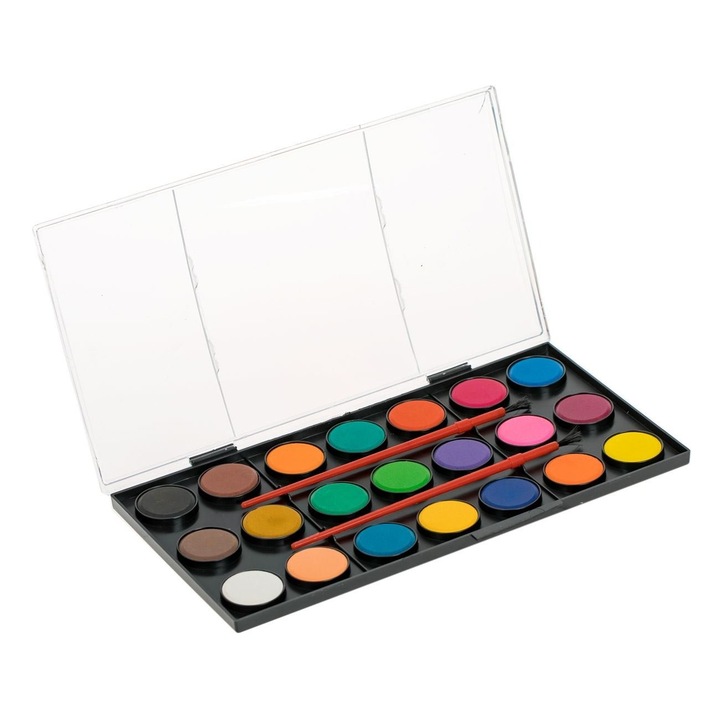 Paleta cu 21 Acuarele Uscate si 2 Pensule, Multicolor