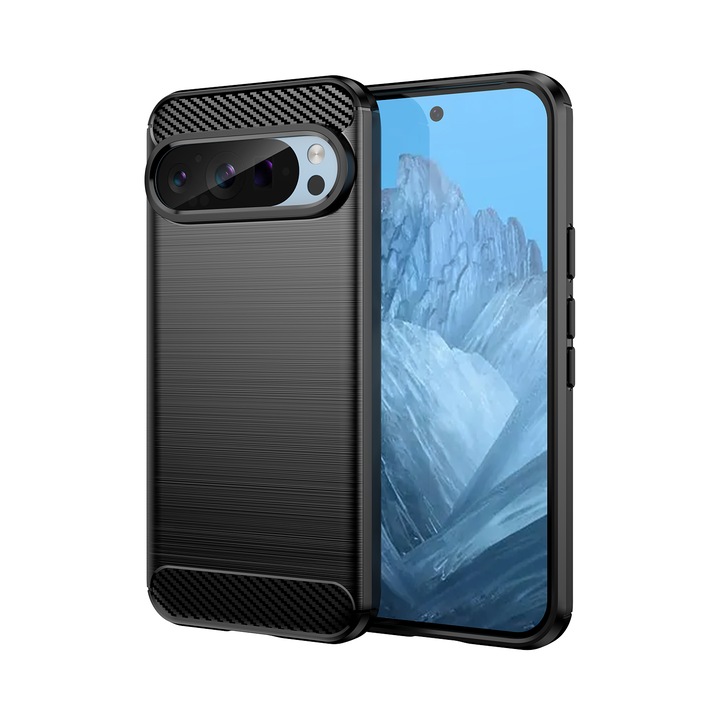 Husa telefon, pentru Google Pixel 9/9 Pro De inalta calitate subtire si usoara periata confortabila TPU Soft Feel, Carbon Fiber Negru