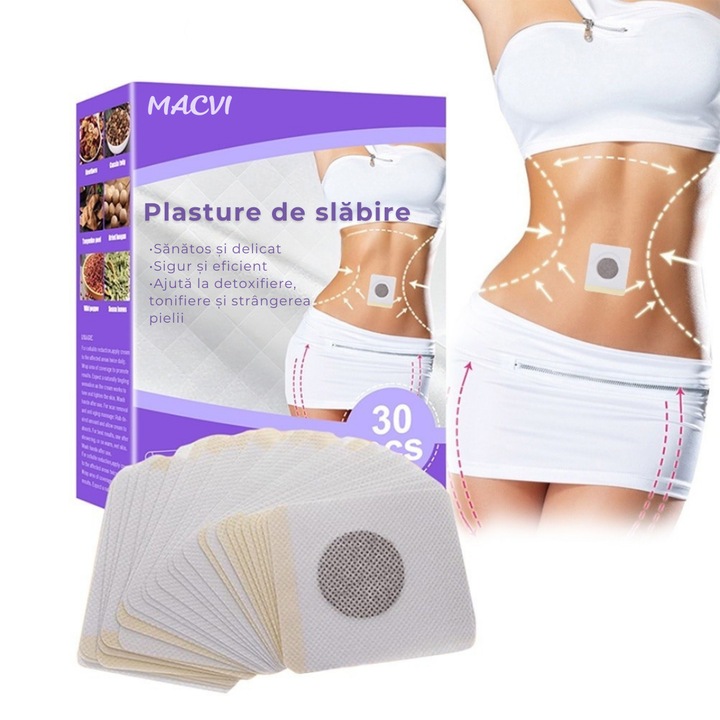Benzi De Slabire Macvi® din Plastic, Plasturi Body Slimming pentru Abdomen si Talie, Pachet 30 Bucati, Autoadezivi Anticelulitici, Discreti si Confortabili, Arderea Grasimilor si Conturare Corporala
