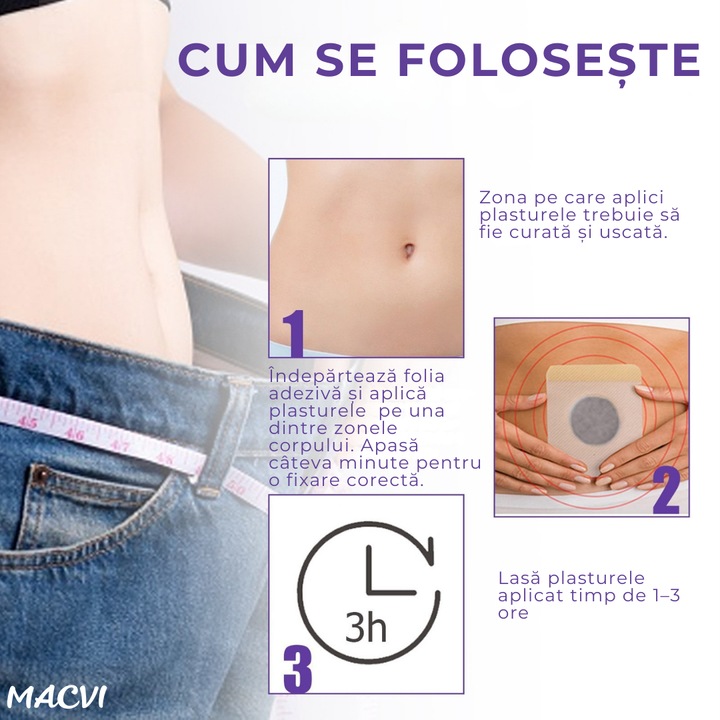 Benzi De Slabire Macvi® din Plastic, Plasturi Body Slimming pentru Abdomen si Talie, Pachet 30 Bucati, Autoadezivi Anticelulitici, Discreti si Confortabili, Arderea Grasimilor si Conturare Corporala
