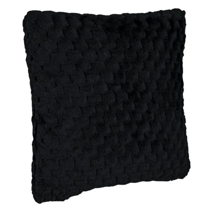 Díszpárna, kanapéra vagy ágyra, szőrme megjelenésű, dombornyomott csíkos mintával, 60x60 cm, fekete