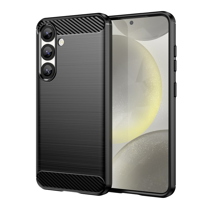 Husa telefon, pentru Samsung Galaxy S25 De inalta calitate subtire si usoara periata confortabila TPU Soft Feel, Carbon Fiber Negru