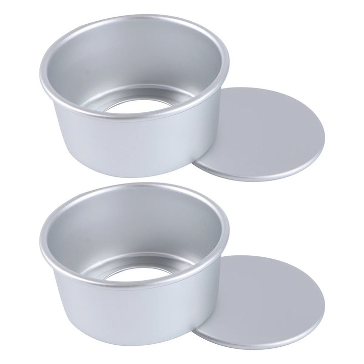 Set 2 forme rotunde aluminiu, neaderente, 11.5x11.5x4.6cm, argintiu