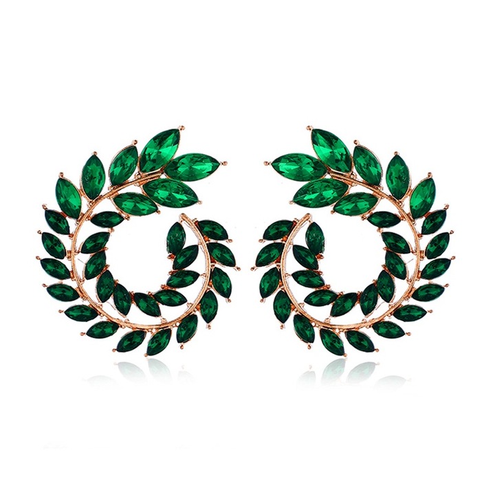 Cercei Elegant Leaf verde smarald