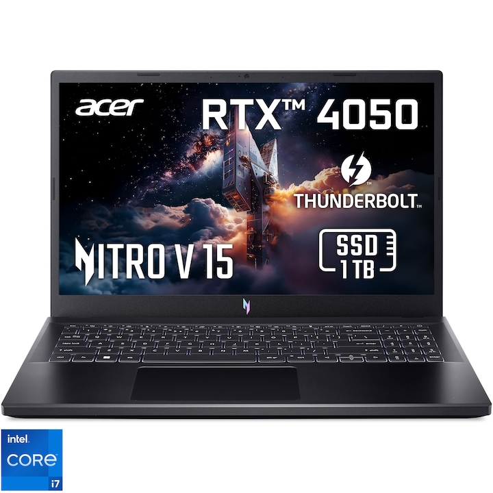 Лаптоп Gaming Acer Nitro V15 ANV15-51-72C4, Intel® Core™ i7-13620H, 15.6'', Full HD, IPS, 165Hz, 16GB DDR5 RAM, 1TB SSD, NVIDIA® GeForce RTX™ 4050 6GB GDDR6, No OS, Obsidian Black