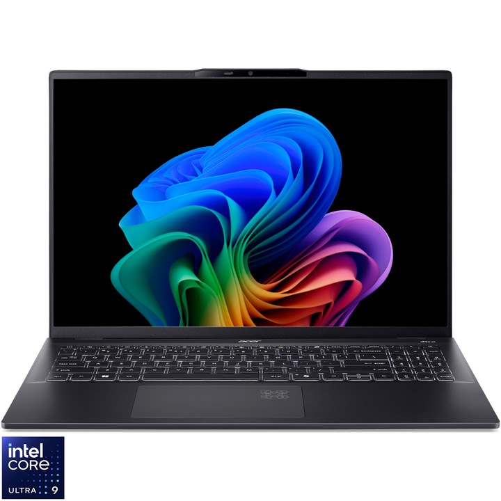 Acer Swift 16 AI OLED SF16-51-94KH laptop, Intel Core Ultra 9 288V processzorral, akár 5,1 GHz-ig, 16'', WQXGA+, OLED, 120Hz, 32GB LPDDR5X RAM, 2TB SSD, Intel Arc Graphics, Windows 11 Home, Ice Black fekete