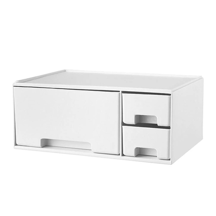 Suport monitor cu sertar, alb, 24x17x10cm