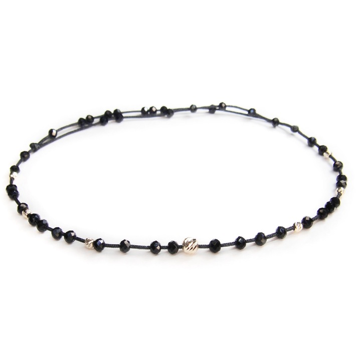 Bratara pentru glezna cu cristale si 6 bile aur 14k 2.5 mm si o bila aur 14k de 4 mm