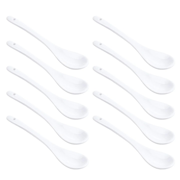 Set 10 lingurite cafea ceramic alb 13x2.5x0.8cm