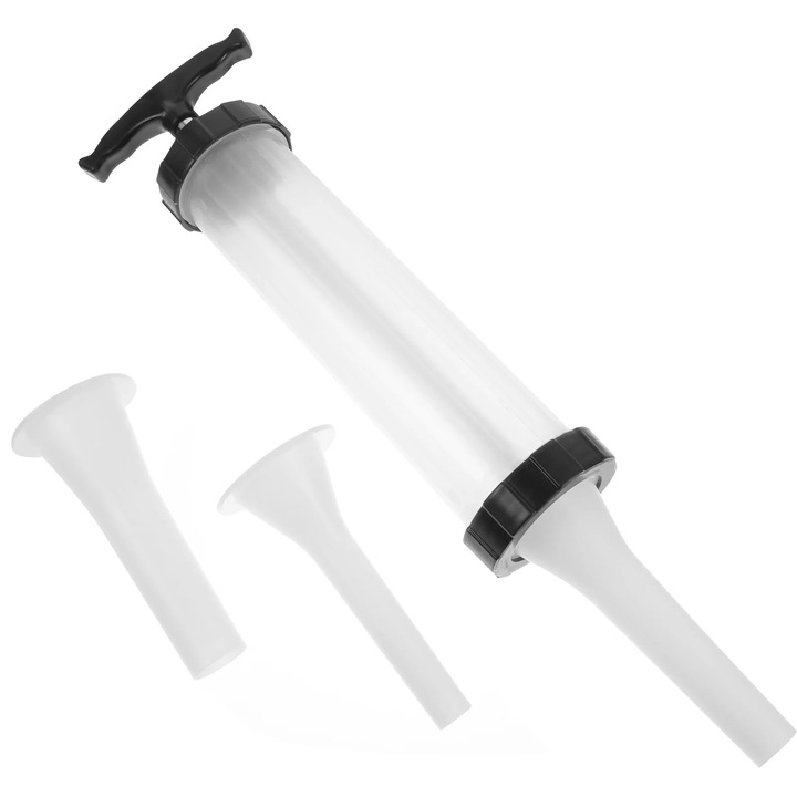 Aparat manual pentru carnati YANYXR, plastic negru, 30x7.5x7.5cm, set cu 3 tuburi umplere