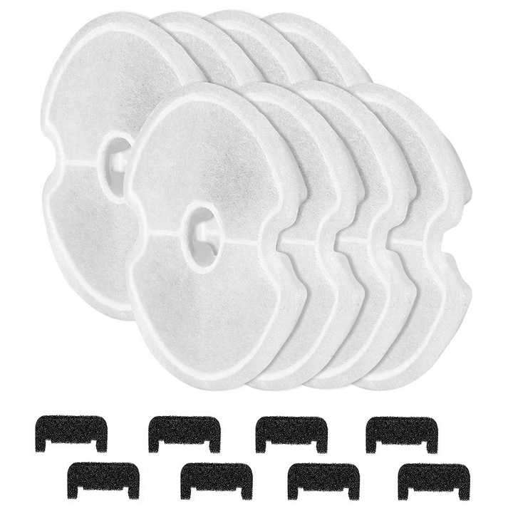 Set 8 filtre pentru fantana de apa pentru pisici, sistem de filtrare triplu, carbon activ, pentru fantana Ultra Silent 67oz/2L cu LED