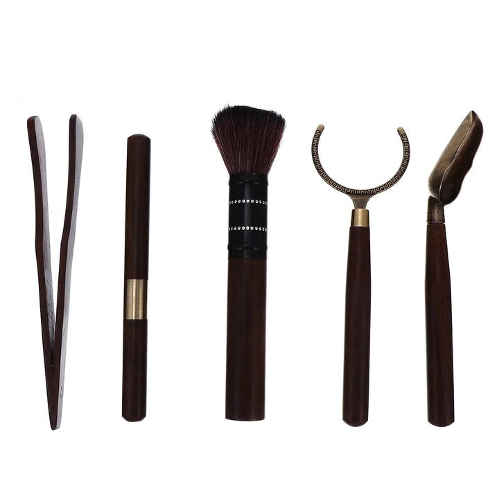 Set accesorii ceai ZYBLSSBB 5 piese maro lemn nylon fier