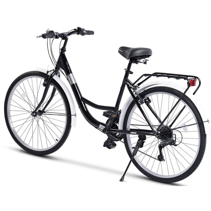 Bicicleta de Oras cu Roti de 26", Echipare Linie Carpat, Manete Rotative, Portbagaj, Aripi, Frane V-Brake, 21 Viteze, negru, City Bike Rich Classic Unisex