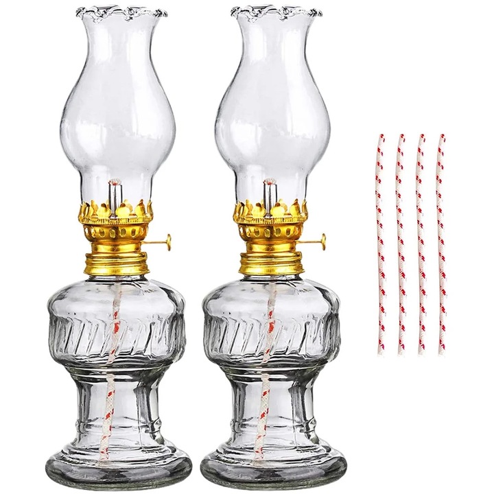 Set 2 lampi cu petrol ZYBLSSBB vintage sticla transparenta 20.5x6.5x6.5cm