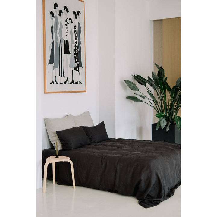 Set asternut de pat, 100% in european prespalat, Storm Grey, husa pilota 280x260, cearsaf flat 300x280, 2 fete de perna 50x70