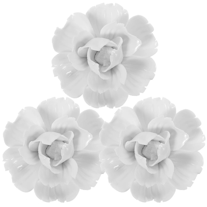 Decoratiune perete flori ceramica ZYBLSSBB alb 7x7x2.5cm set 3 bucati