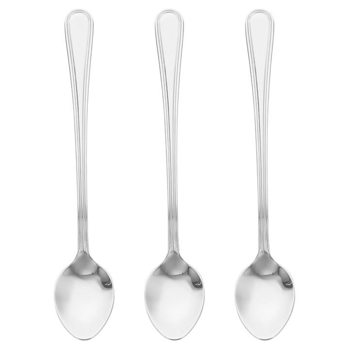 Linguri de amestecat din otel inoxidabil, set de 3 bucati, manere lungi, argintii, 19x2x1cm