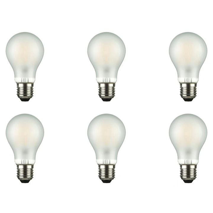 SET 6 Bec LED Retro Edison style E27, 6W Mat, 220v Vintage 360 grade A60 Filament lumina alb cald